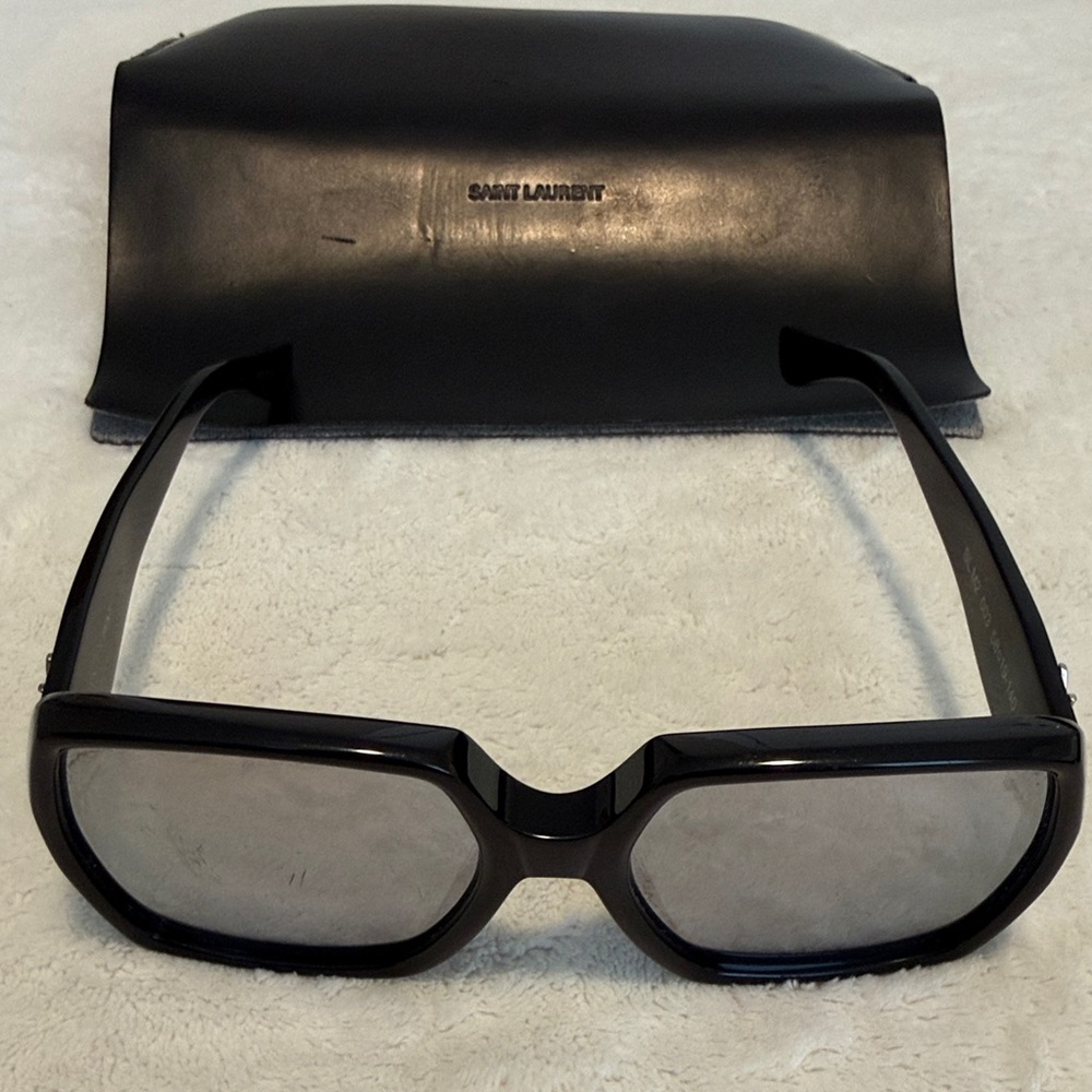 Saint Laurent YSL Black Frame Sunglasses with Black Leather Case